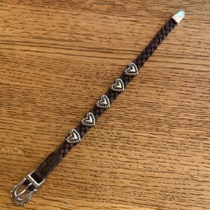 Brighton Leather woven Bracelet with silver plated hearts. Only worn a few times